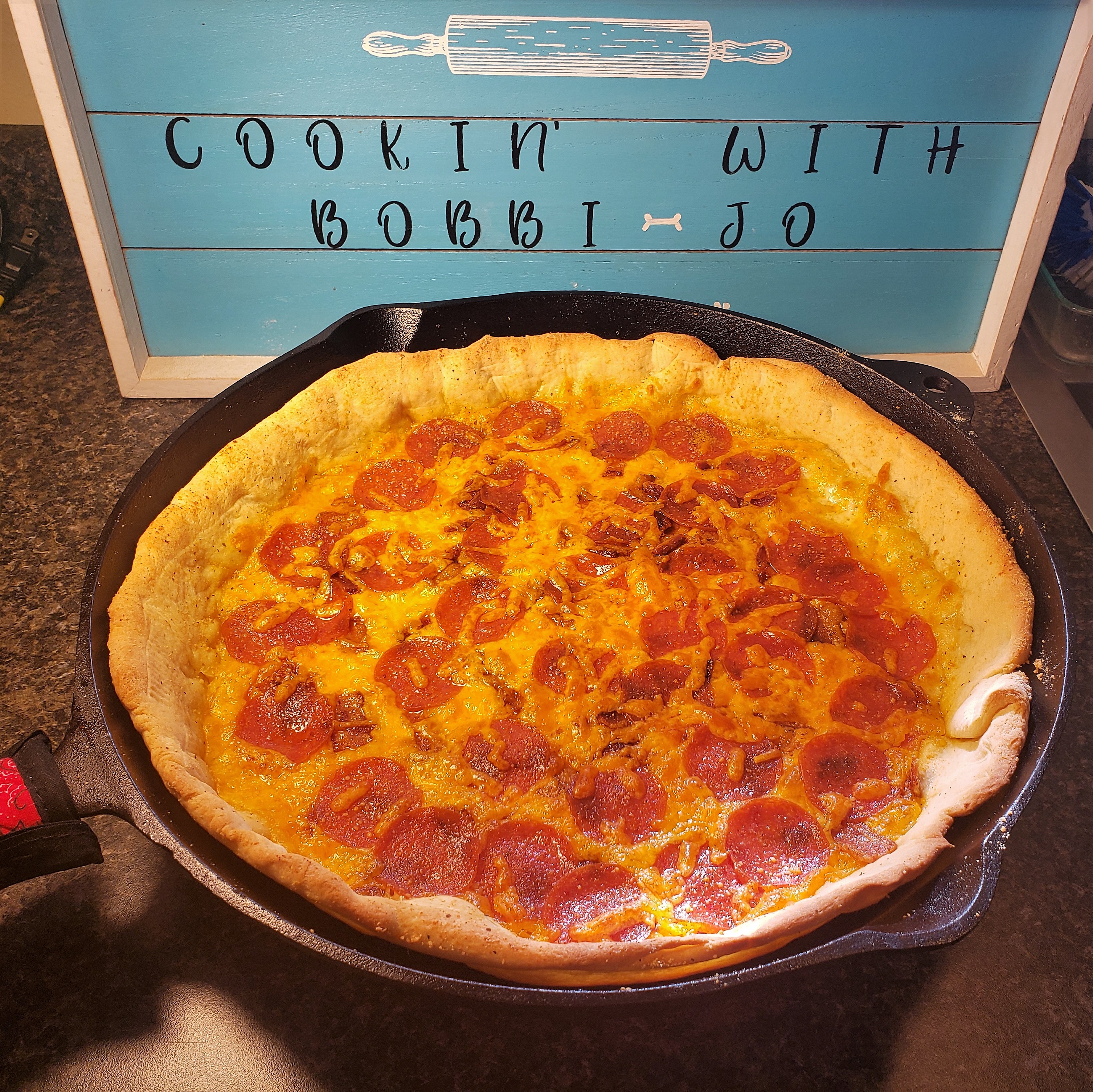Pepperoni & Bacon Pizza in Cast Iron Skillet